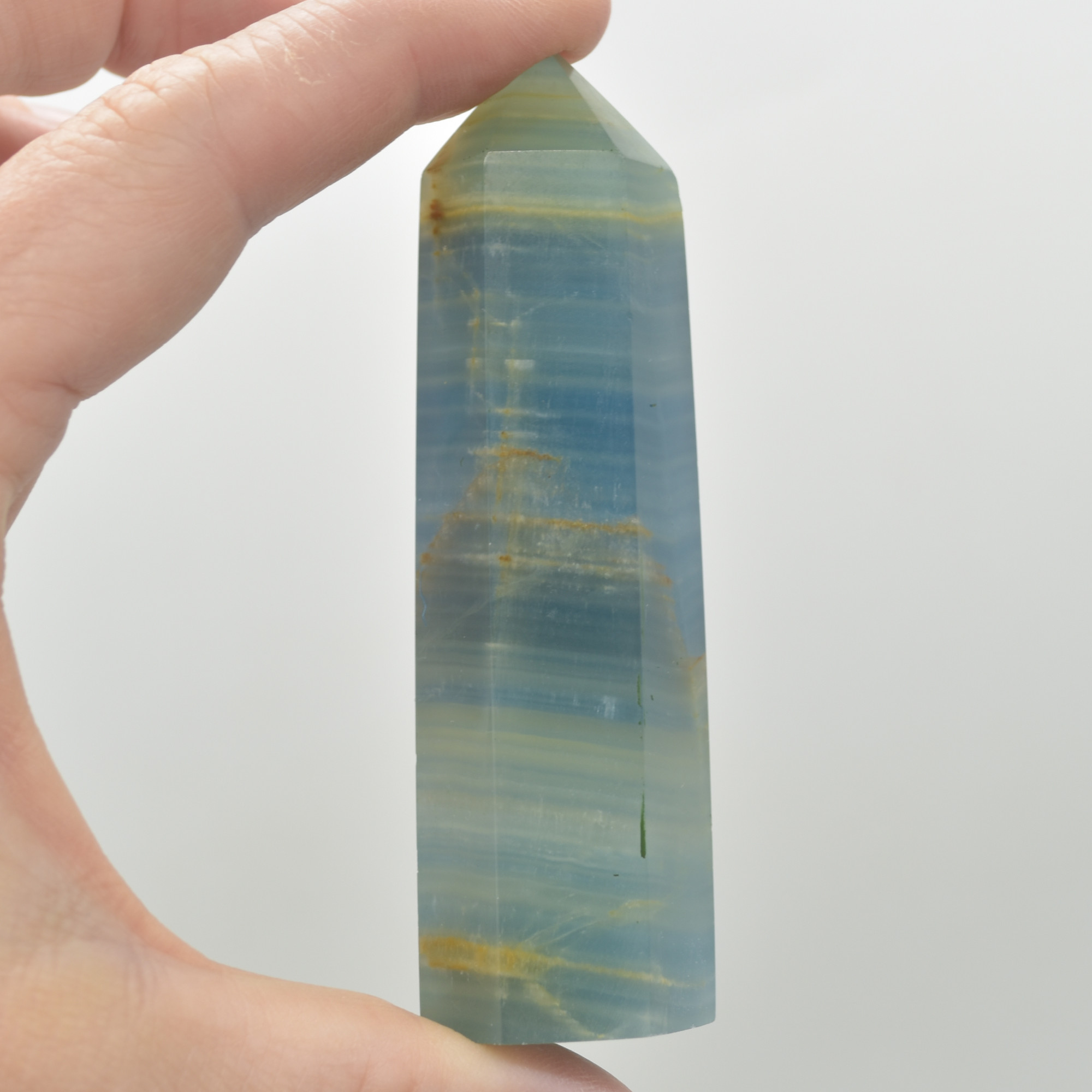 Blue Onyx Lemerian Aquatine Calcite Point, Tower, Wand - 80 - 90 grams - 1 Count - Image 3