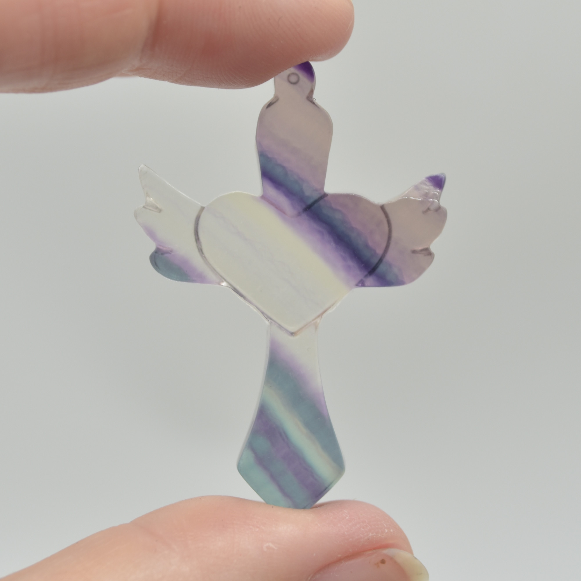 Rainbow Fluorite Crystal Carved Cross With Wings - 5cm - #05 - Image 3