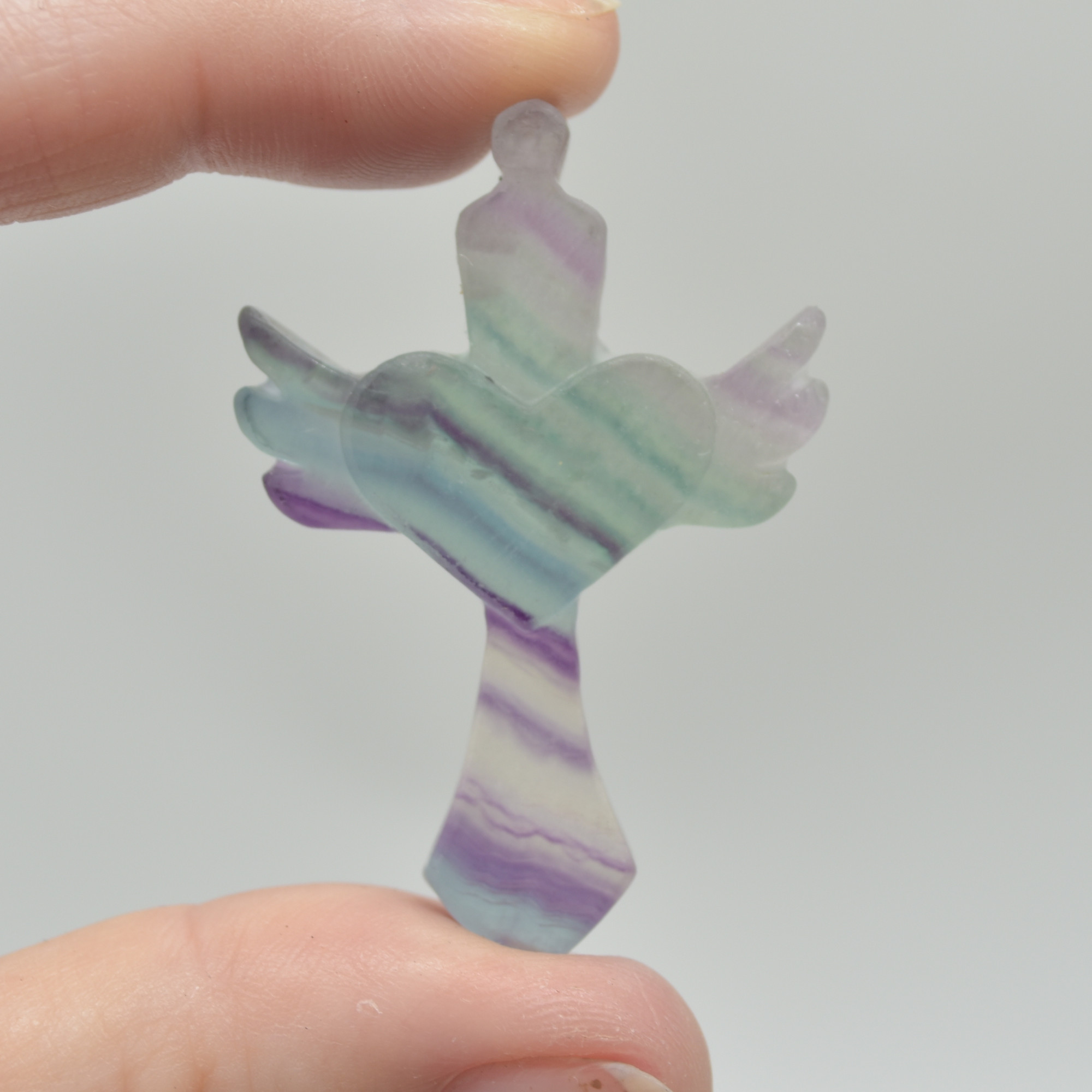 Rainbow Fluorite Crystal Carved Cross With Wings - 4.5cm - #10