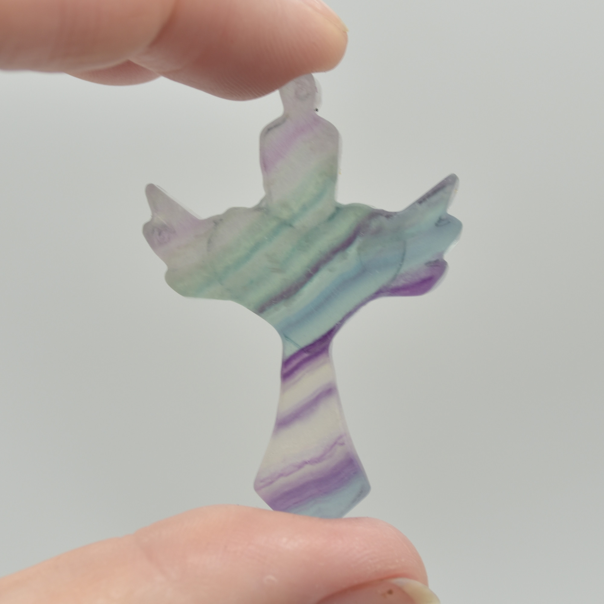 Rainbow Fluorite Crystal Carved Cross With Wings - 4.5cm - #10 - Image 3