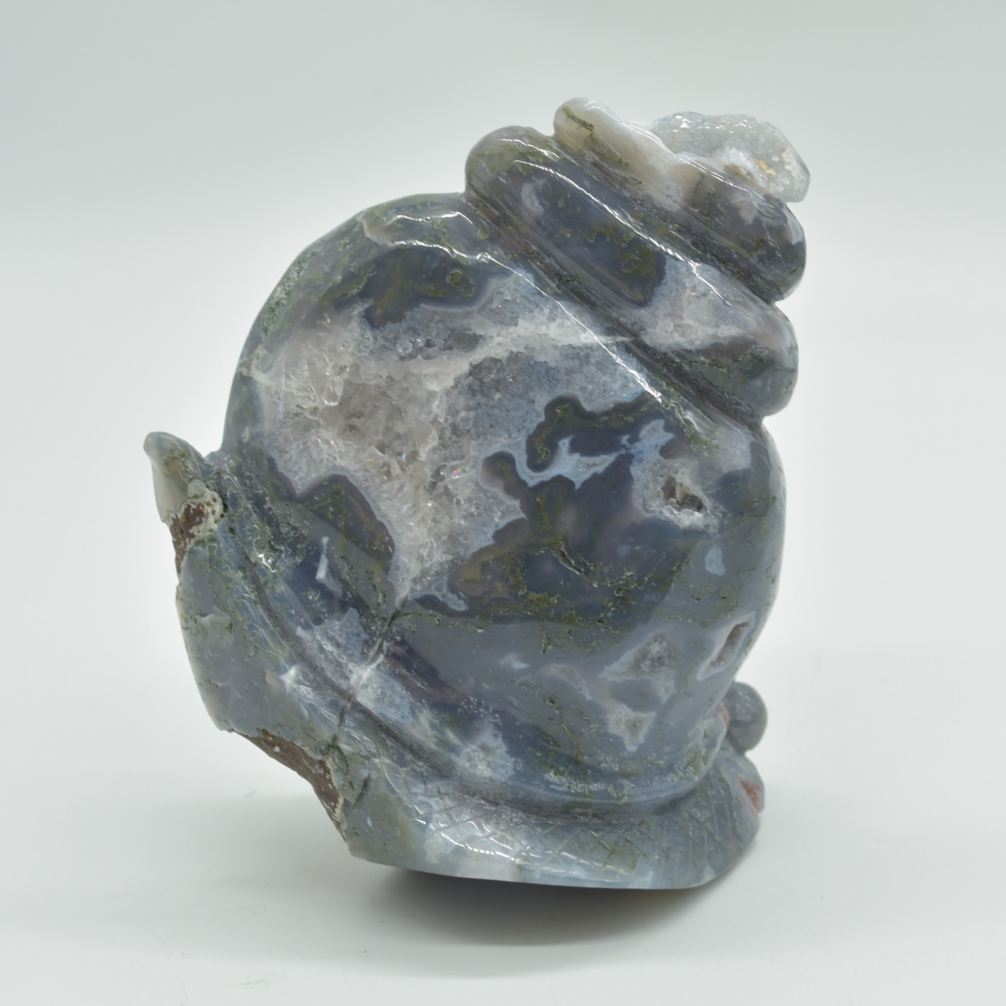 Moss Agate Crystal Snail - 14cm x 10cm x 6.5cm - 864 grams - #03