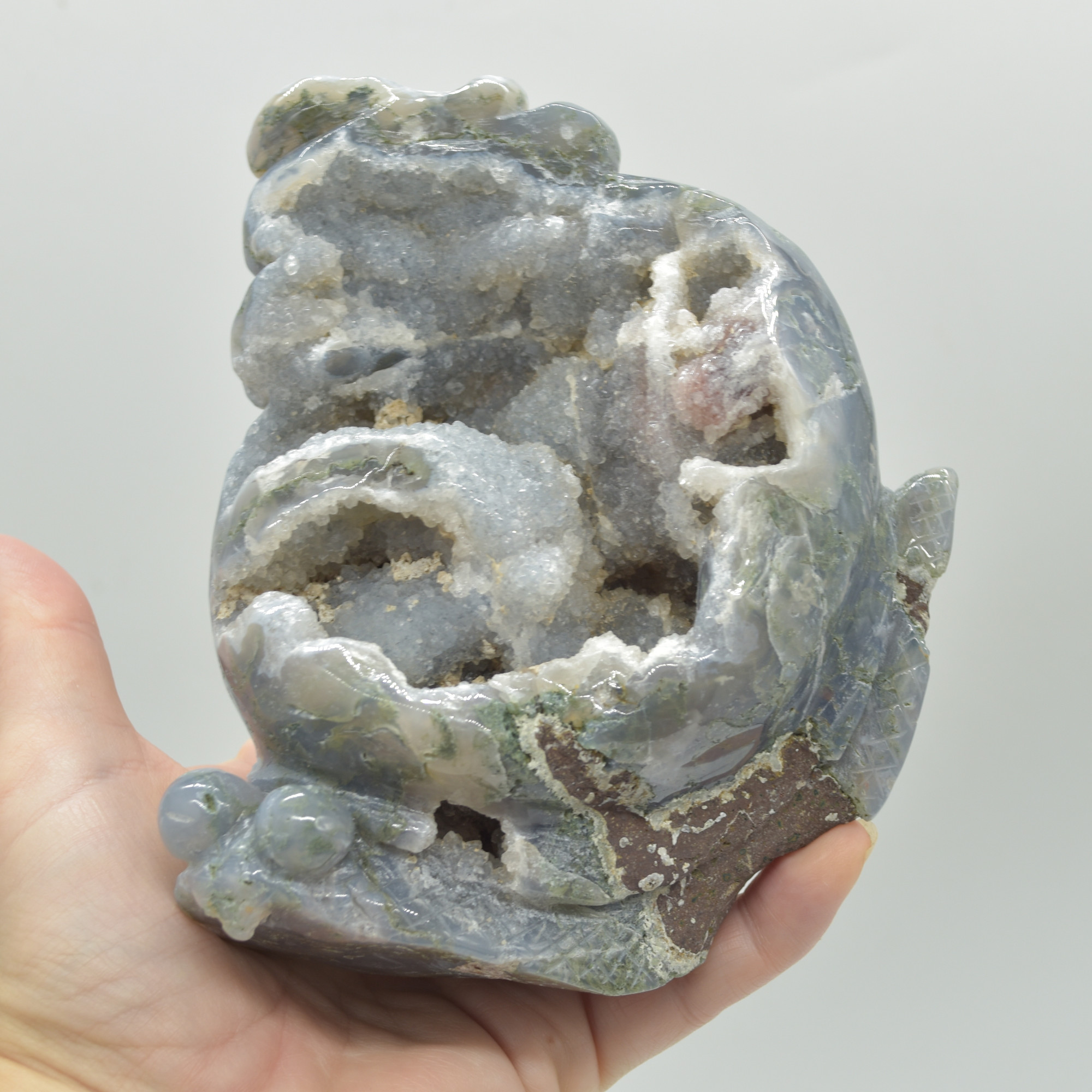 Moss Agate Crystal Snail - 14cm x 10cm x 6.5cm - 864 grams - #03 - Image 3
