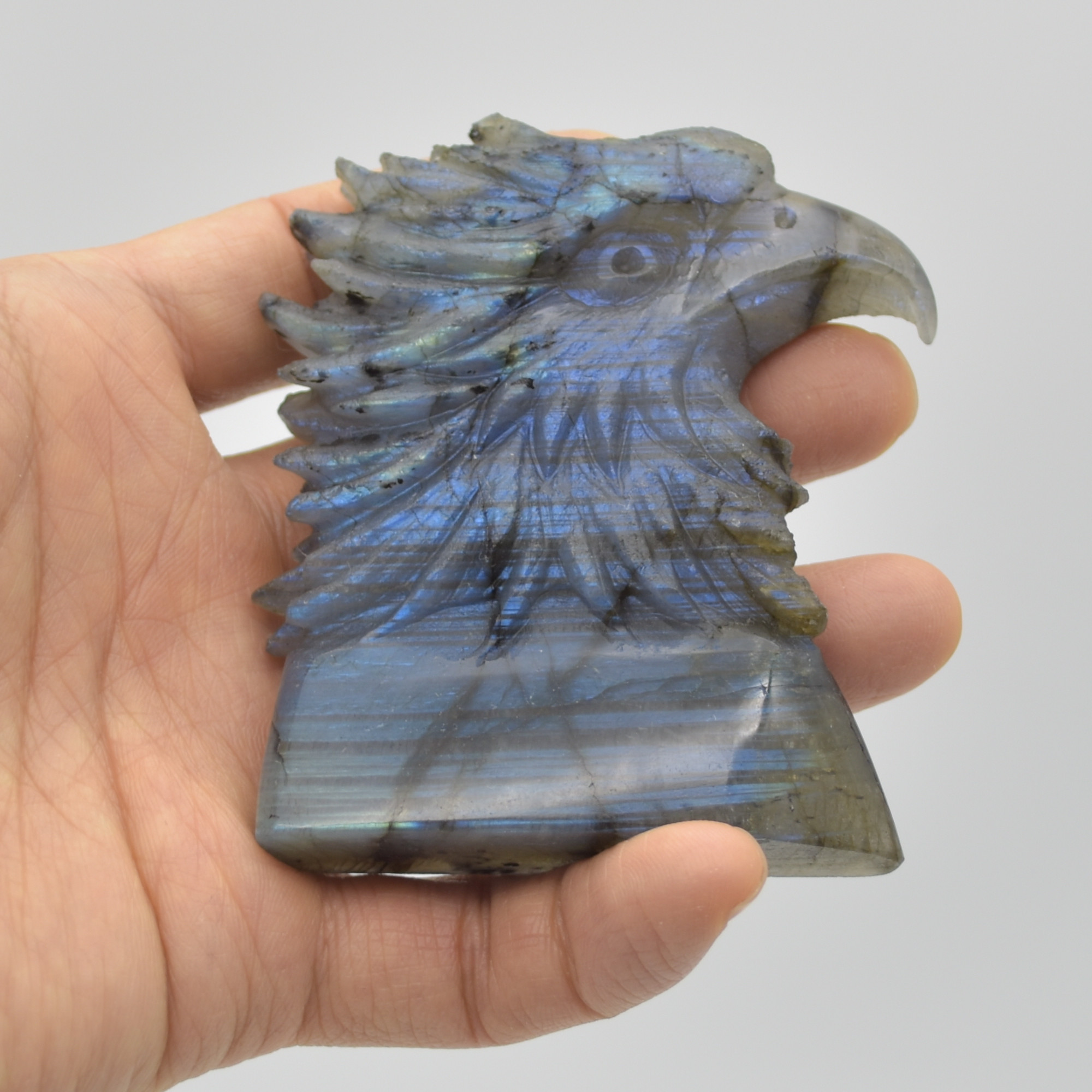 Labradorite Flat Crystal Eagle Head - 8cm x 6cm x 2cm - 154 grams # 01
