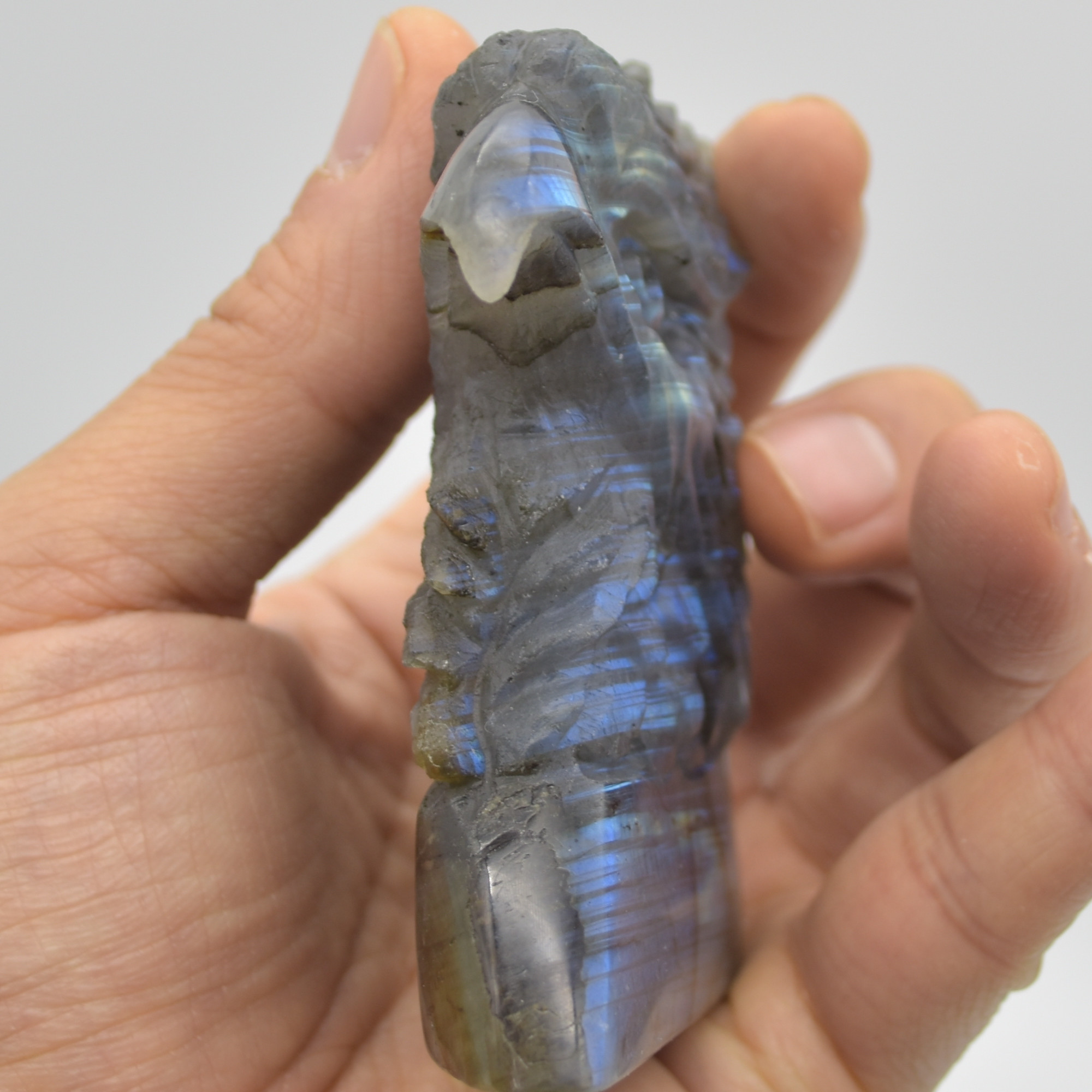 Labradorite Flat Crystal Eagle Head - 8cm x 6cm x 2cm - 154 grams # 01 - Image 6