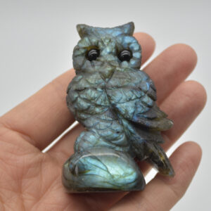 Labradorite Crystal Owl on Rock - 6cm x 4cm x 2.5cm - 86 grams #01