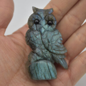 Labradorite Crystal Owl on Rock - 6cm x 3.5cm x 2.5cm - 70 grams #02