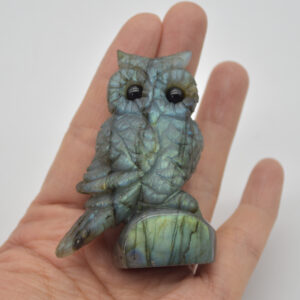 Labradorite Crystal Owl on Rock - 6cm x 4.5cm x 2.5cm - 81 grams #03