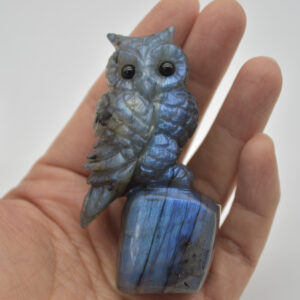 Labradorite Crystal Owl on Rock - 7cm x 3.5cm x 2.5cm - 95 grams #06