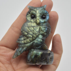 Labradorite Crystal Owl on Rock - 6cm x 4.5cm x 2cm - 80 grams #07