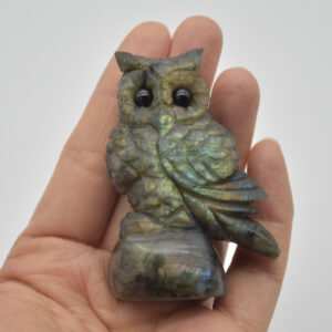 Labradorite Crystal Owl on Rock - 6cm x 4.5cm x 2.5cm - 85 grams #08