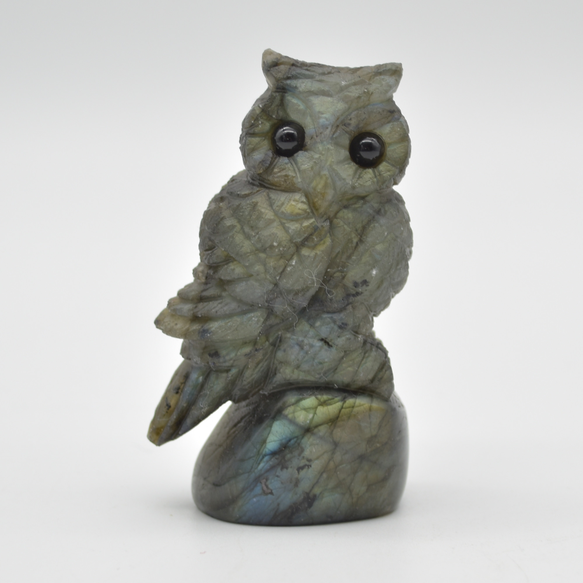 Labradorite Crystal Owl on Rock - 7.5cm x 4cm x 3cm - 110 grams #03