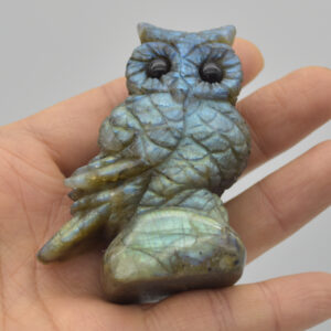 Labradorite Crystal Owl on Rock - 7cm x 5cm x 3cm - 127 grams #05
