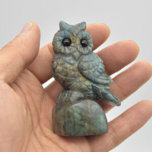 Labradorite Crystal Owl on Rock - 7cm x 4.5cm x 3cm - 97 grams #07