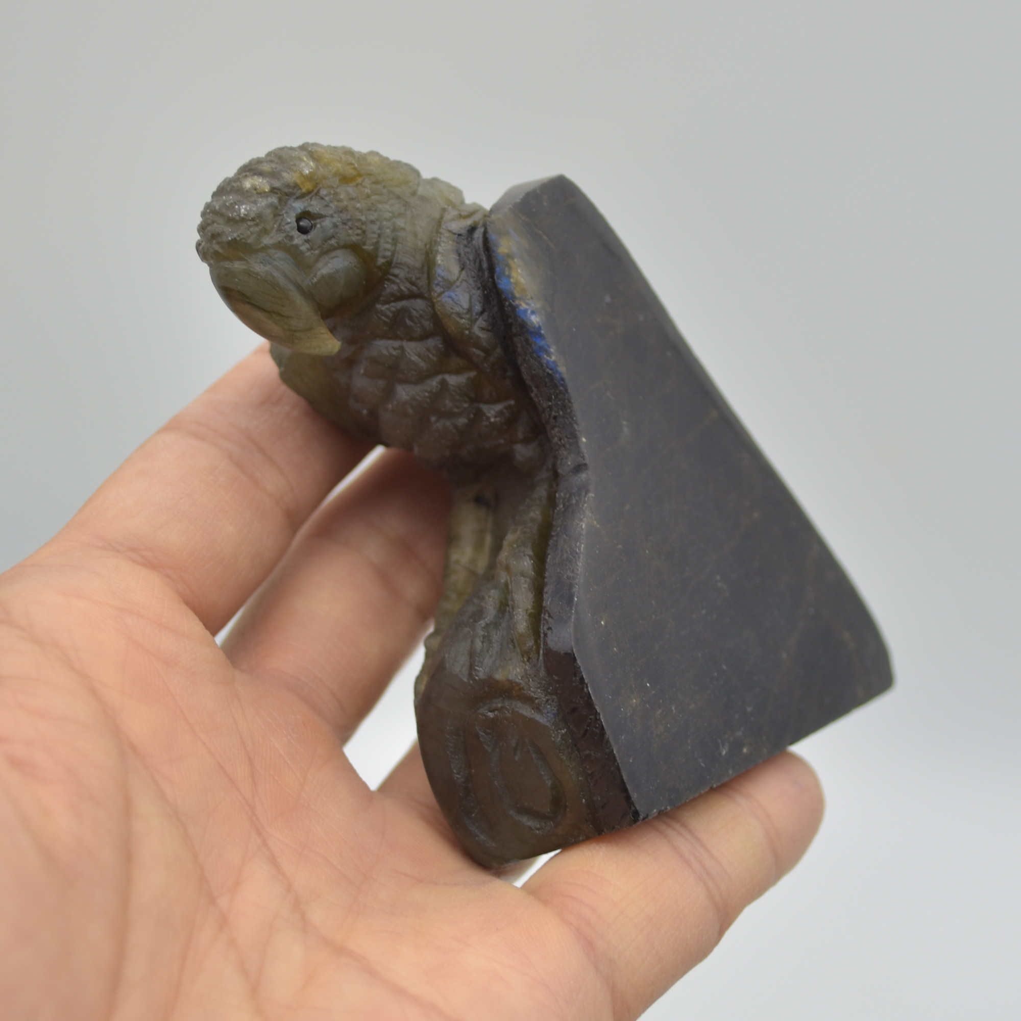 Labradorite Crystal Parrot on Branch - Part Carved - 8cm x 7cm x 3.5cm - 205 grams #05 - Image 2