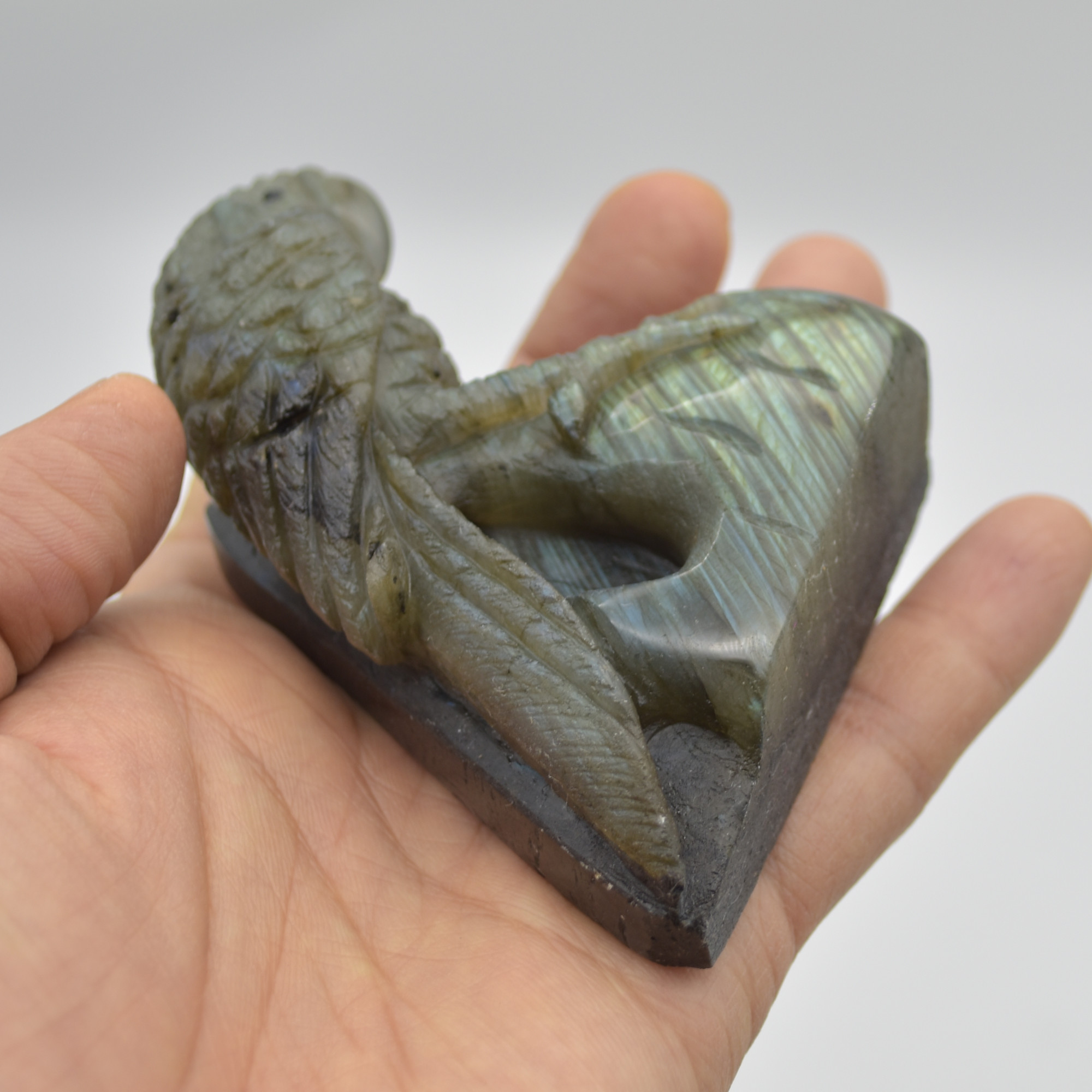 Labradorite Crystal Parrot on Branch - Part Carved - 8cm x 7cm x 3.5cm - 205 grams #05 - Image 3