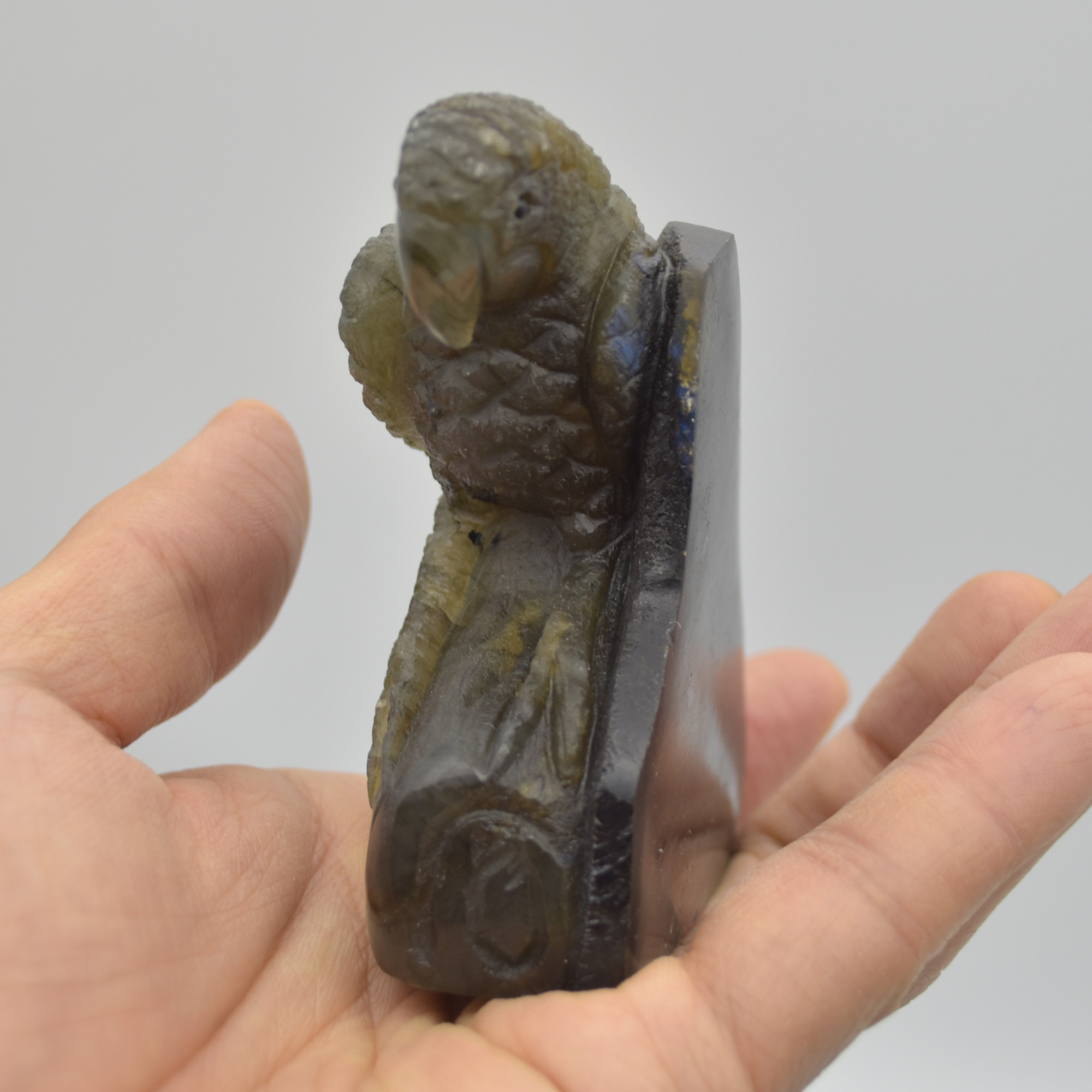 Labradorite Crystal Parrot on Branch - Part Carved - 8cm x 7cm x 3.5cm - 205 grams #05 - Image 4