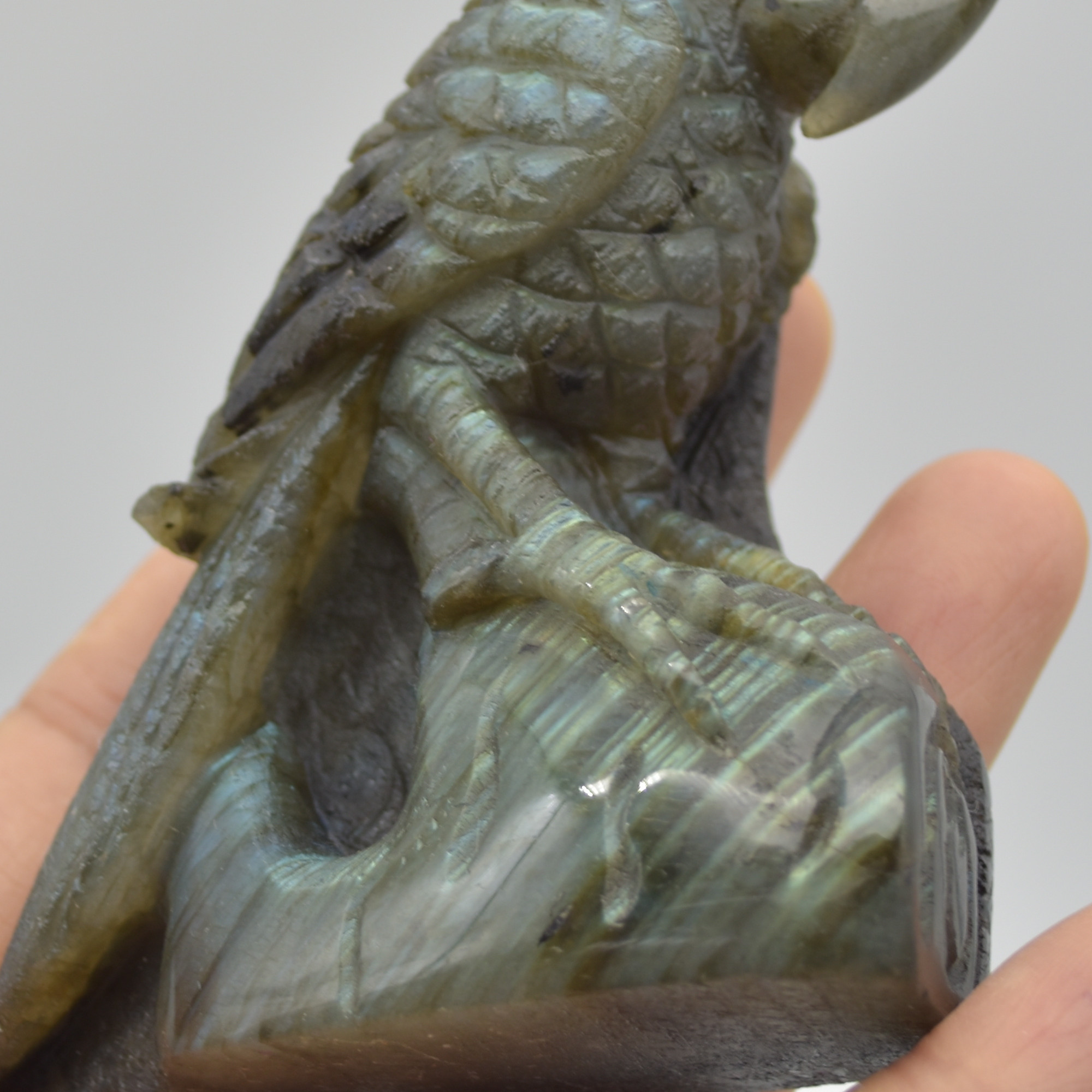 Labradorite Crystal Parrot on Branch - Part Carved - 8cm x 7cm x 3.5cm - 205 grams #05 - Image 7