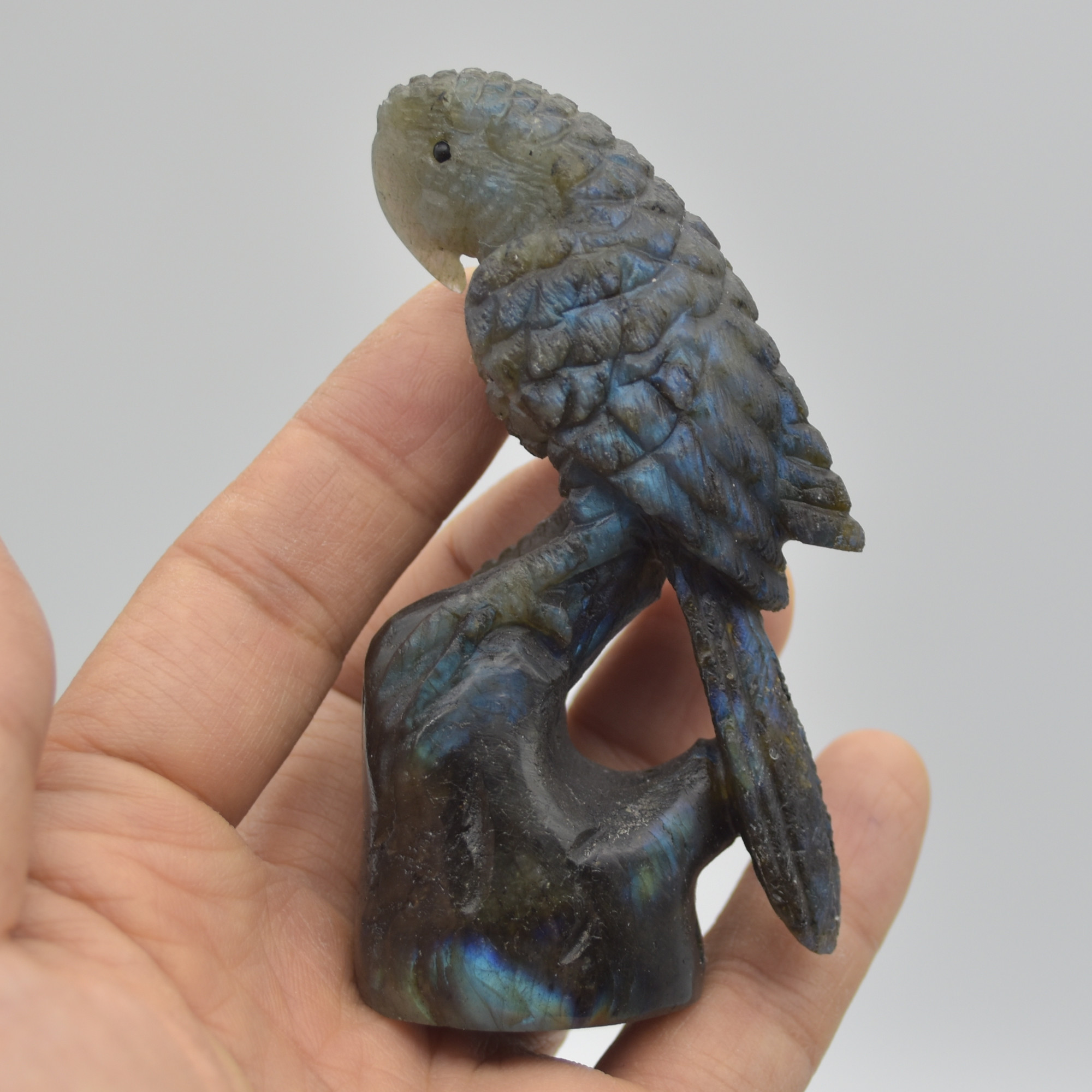 Labradorite Crystal Parrot on Branch - 9cm x 4.5cm x 3cm - 109 grams #07 - Image 4