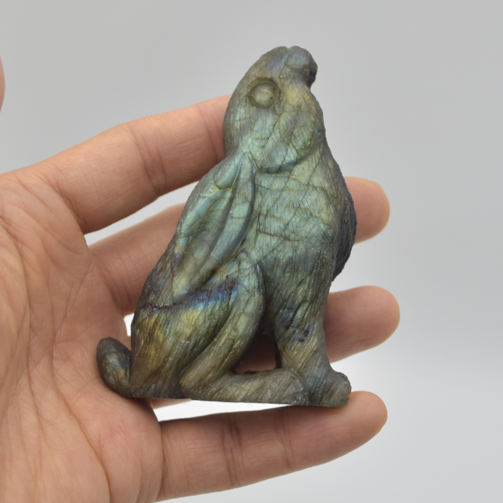 Labradorite Crystal Rabbit Hare - 8cm x 6cm x 3cm - 152 grams #02