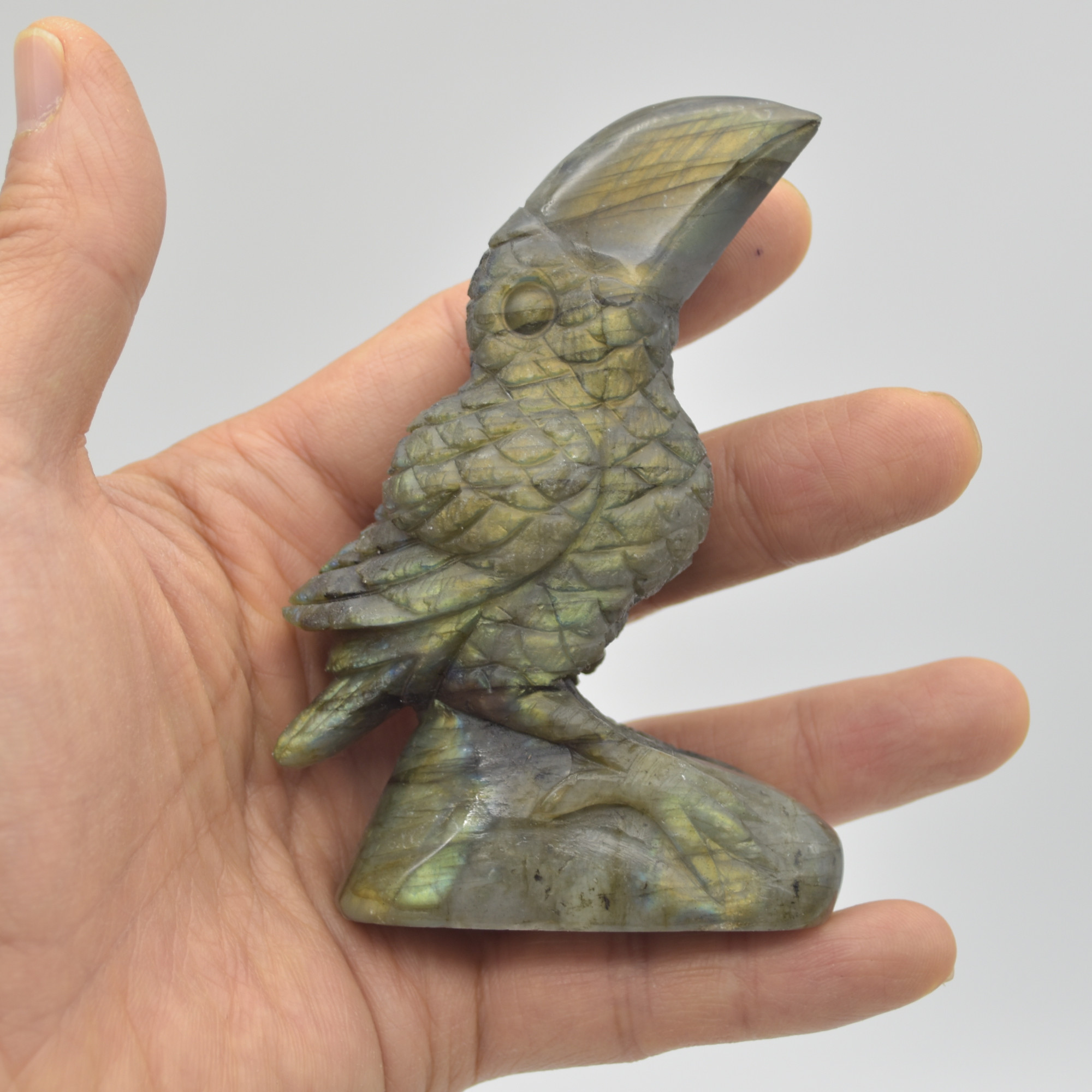 Labradorite Crystal Toucan on Rock - 9cm x 6.5cm x 3cm - 159 grams #02