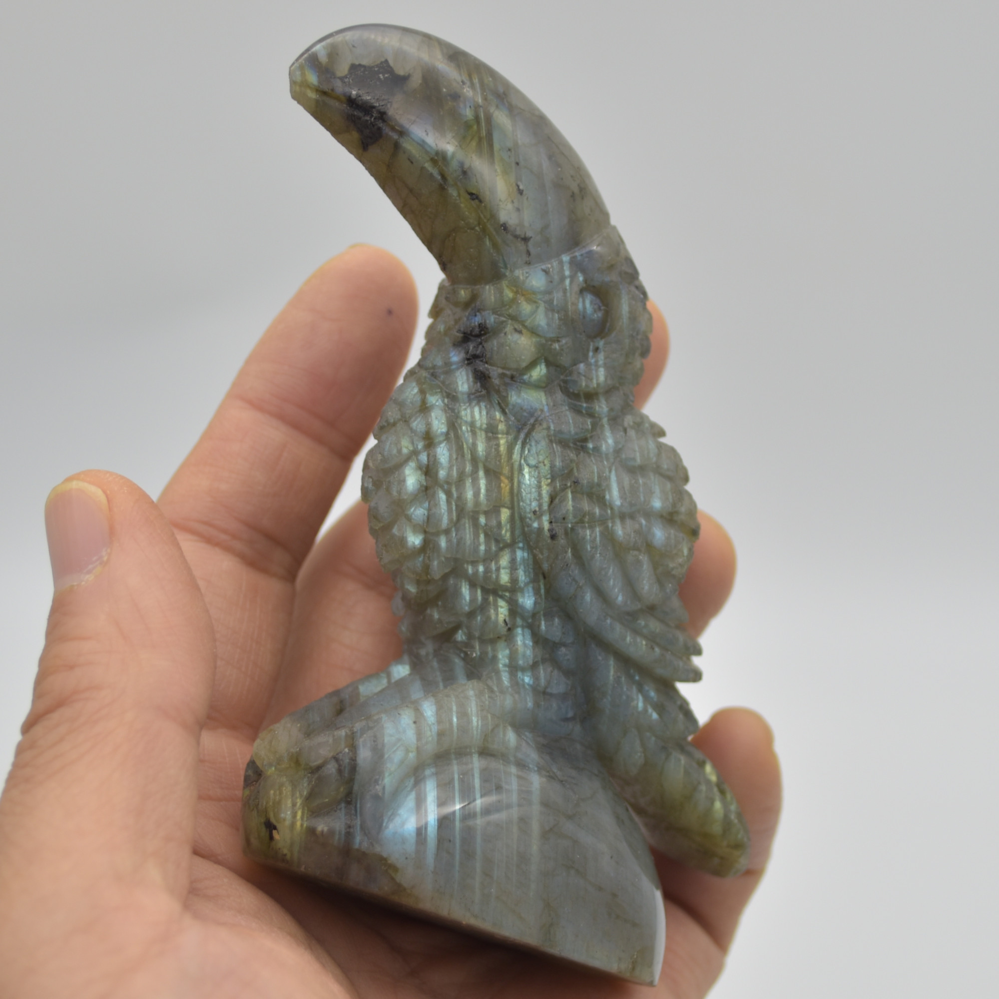 Labradorite Crystal Toucan on Rock - 9cm x 8.5cm x 3cm - 183 grams #04 - Image 2