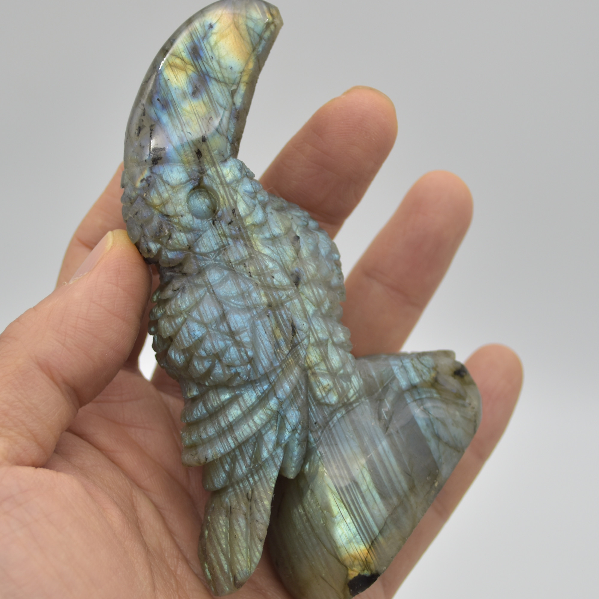 Labradorite Crystal Toucan on Rock - 9cm x 8.5cm x 3cm - 183 grams #04 - Image 6