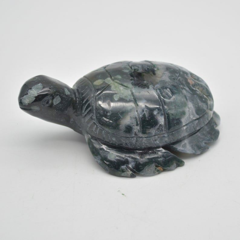 Moss Agate Turtle - 4.5cm x 13cm x 9cm - 533 grams - Image 3