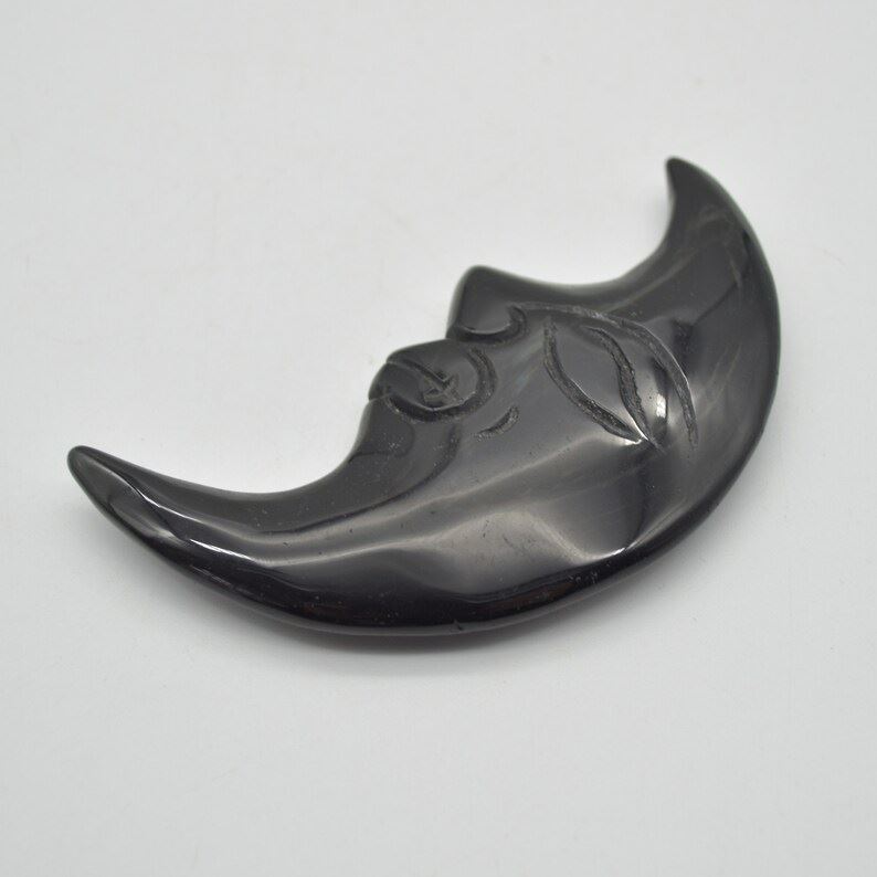 Black Obsidian Moon Face - 76 grams - 10cm x 5cm x 1.1cm - Image 5