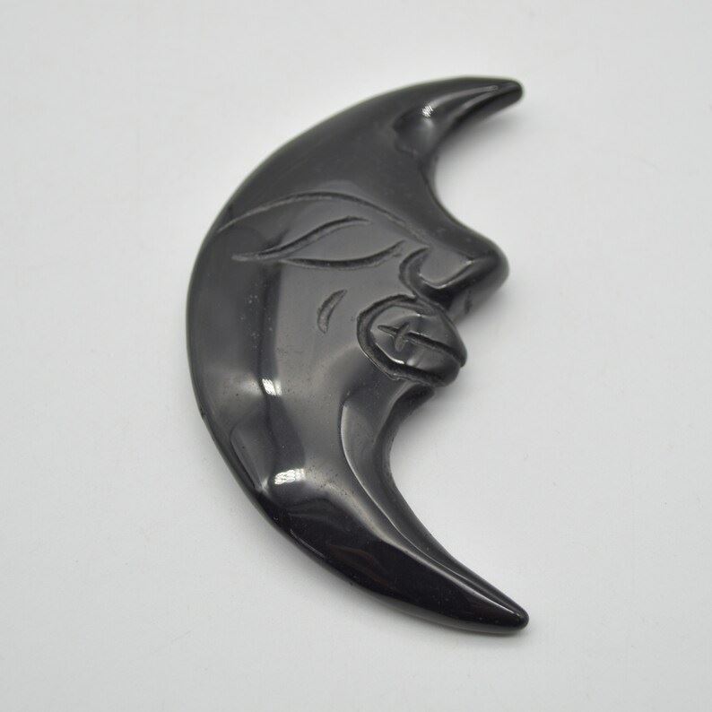 Black Obsidian Moon Face - 76 grams - 10cm x 5cm x 1.1cm - Image 2