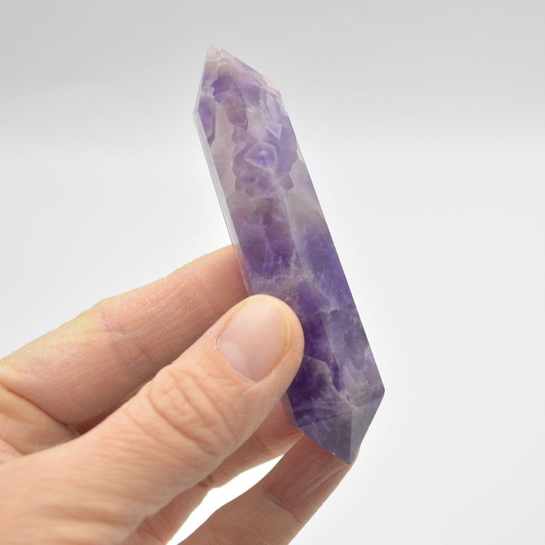 Chevron Amethyst Double Terminated Crystal Point Tower Wand - 8cm - 9cm - Image 3