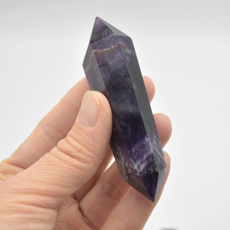 Chevron Amethyst Double Terminated Crystal Point Tower Wand - 8cm - 9cm - Image 5