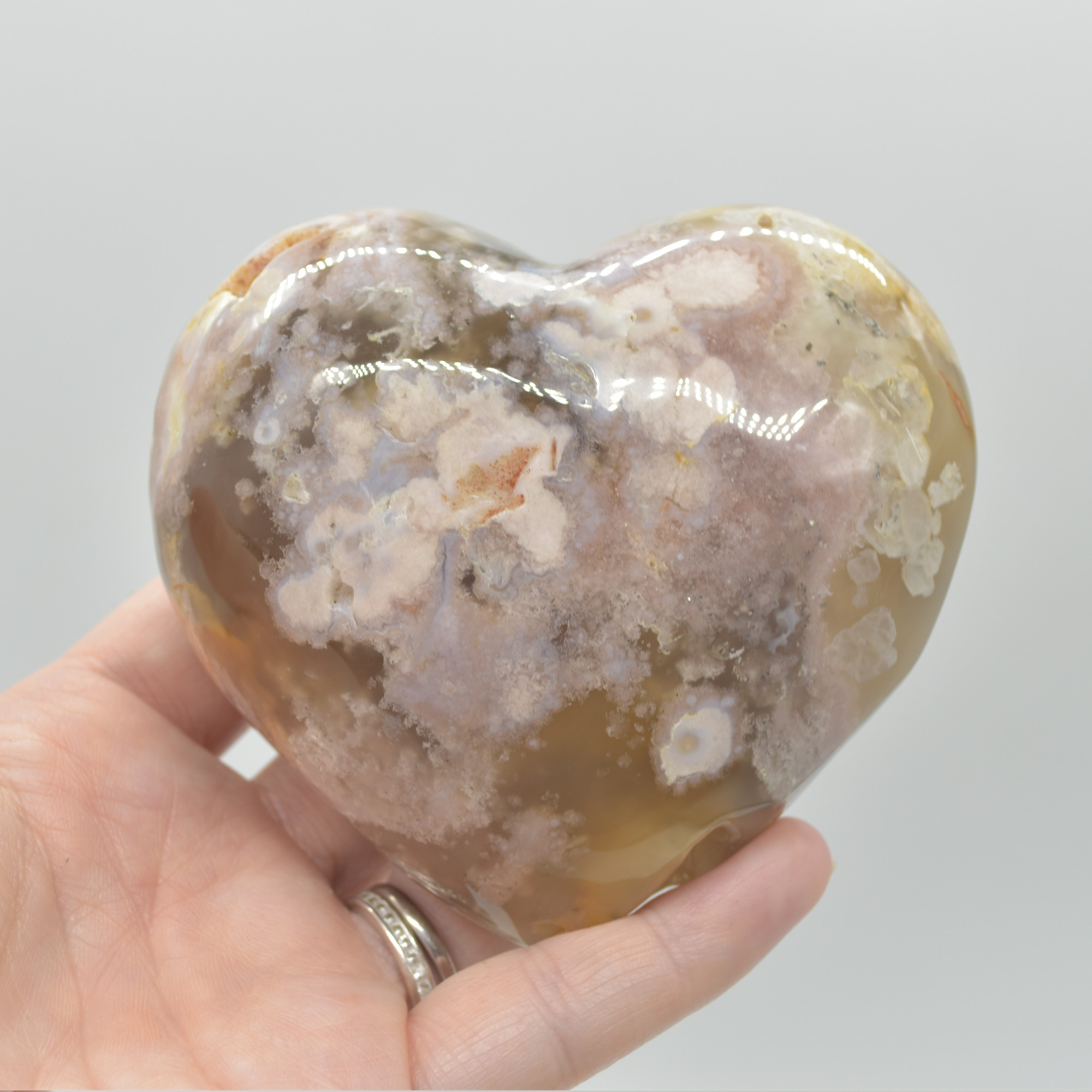 Flower Agate Crystal Puffy Heart - 467 grams #001