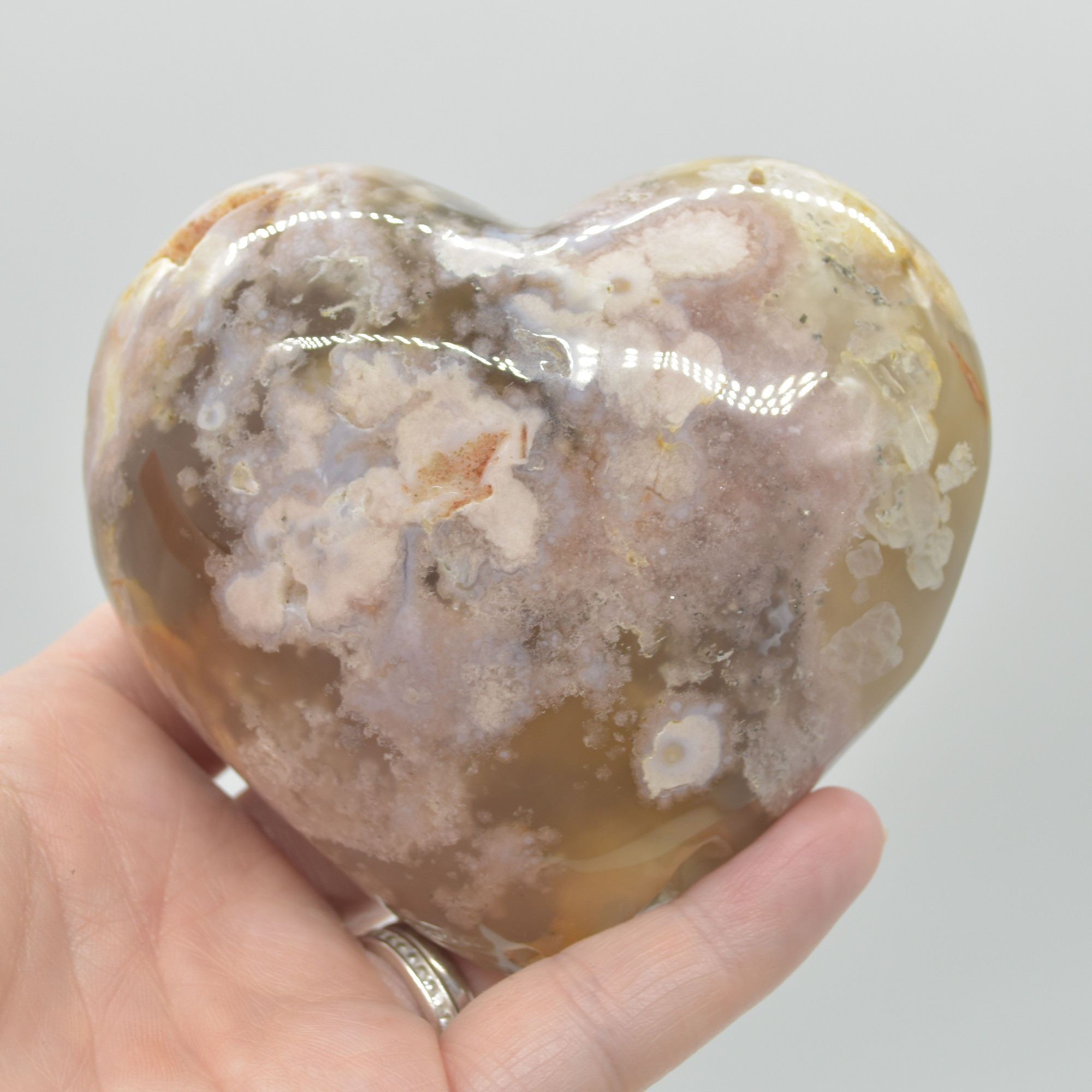 Flower Agate Crystal Puffy Heart - 467 grams #001 - Image 5