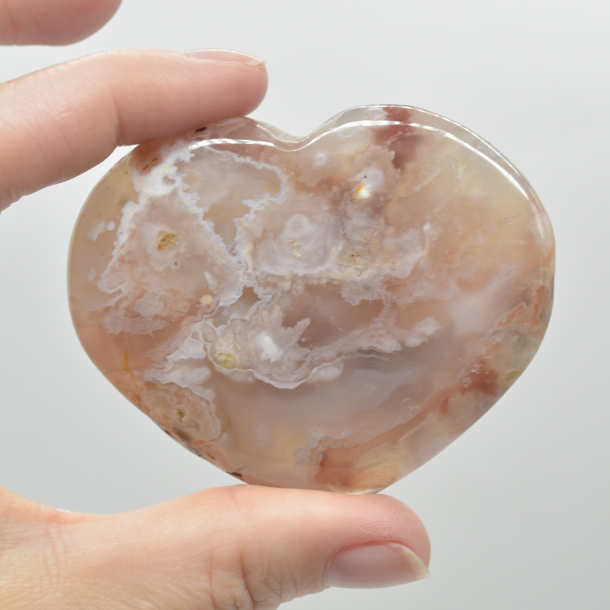 Flower Agate Crystal Puffy Heart - 93 grams - #4 - Image 3