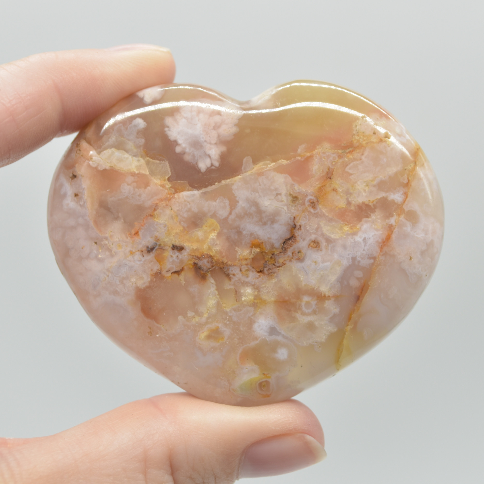 Flower Agate Crystal Puffy Heart - 95 grams - #2