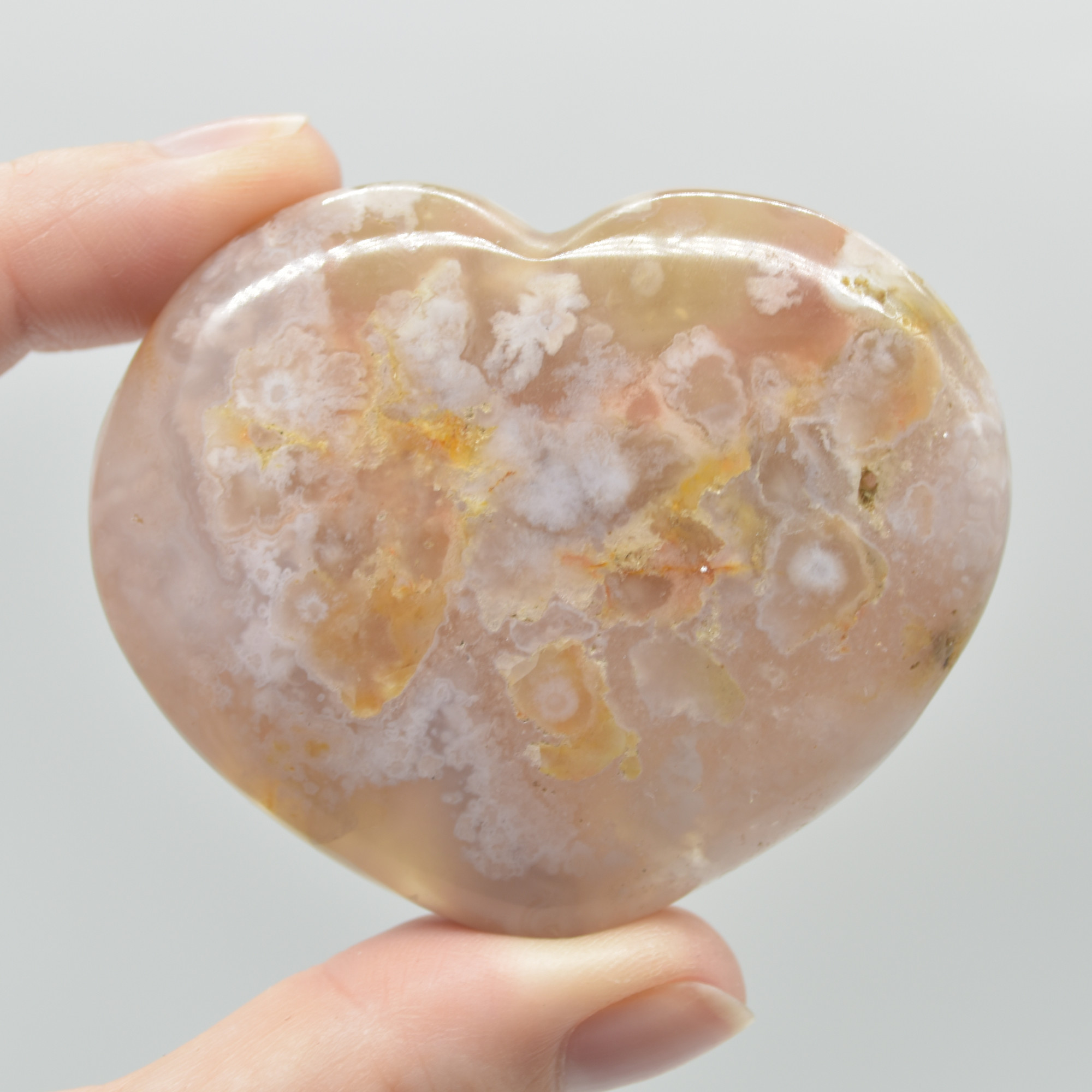 Flower Agate Crystal Puffy Heart - 95 grams - #2 - Image 3