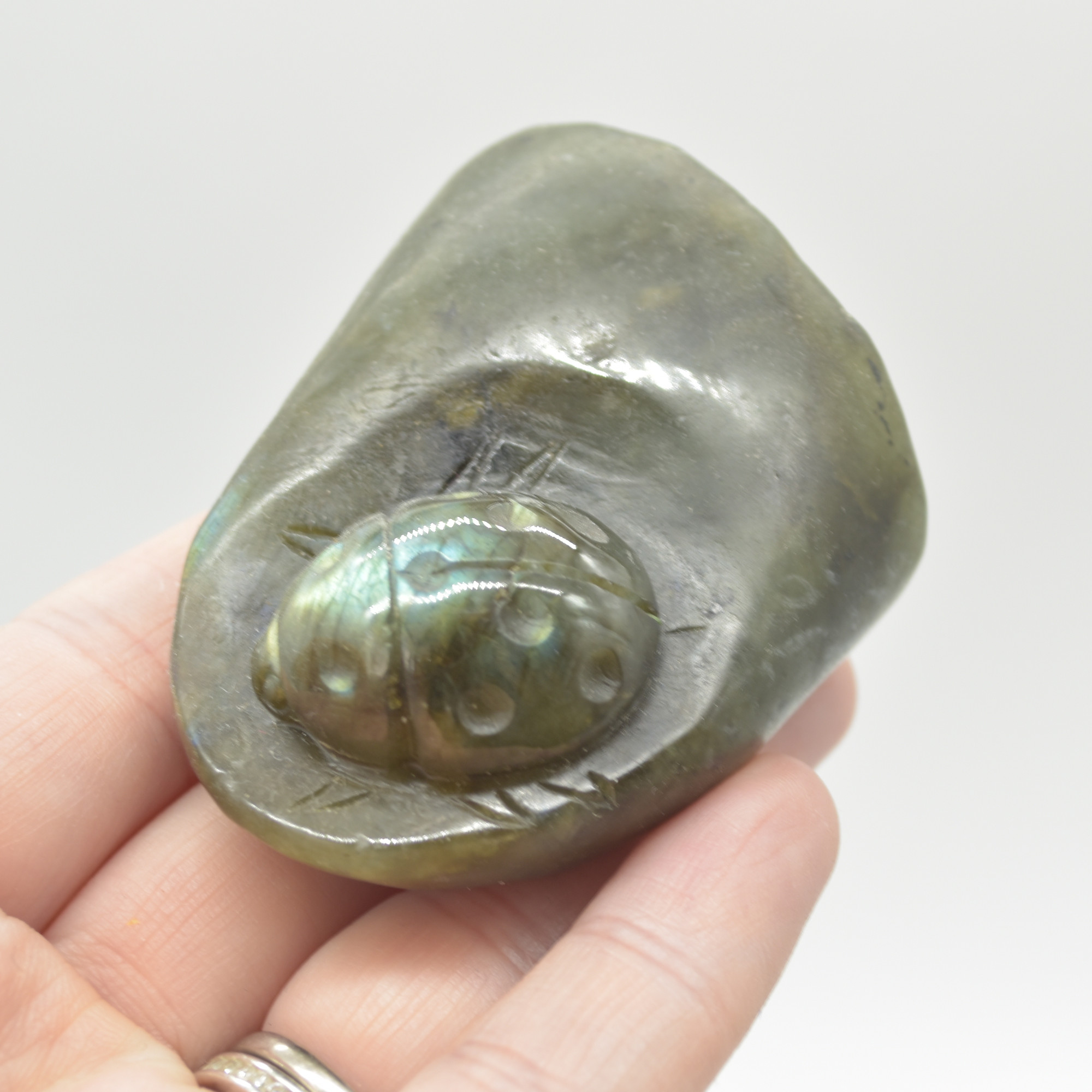 Labradorite Crystal Carving Ladybird Bug on Rock - 114 grams - #03 - Image 4