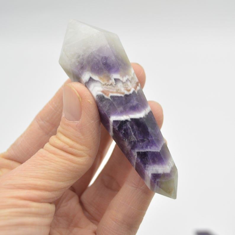 Chevron Amethyst Double Terminated Crystal Point Tower Wand - 8cm - 9cm - Image 4