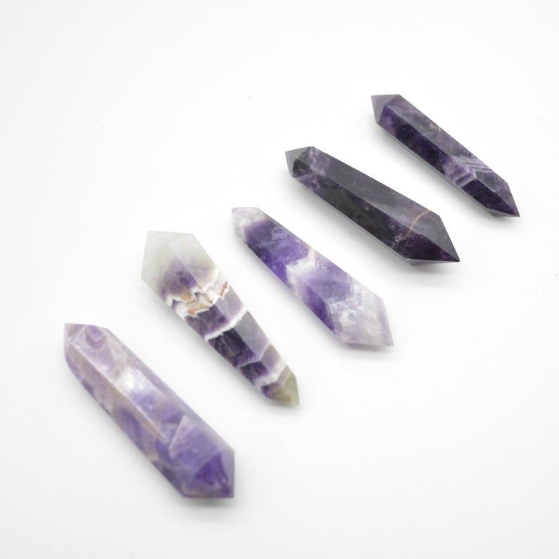 Chevron Amethyst Double Terminated Crystal Point Tower Wand - 8cm - 9cm