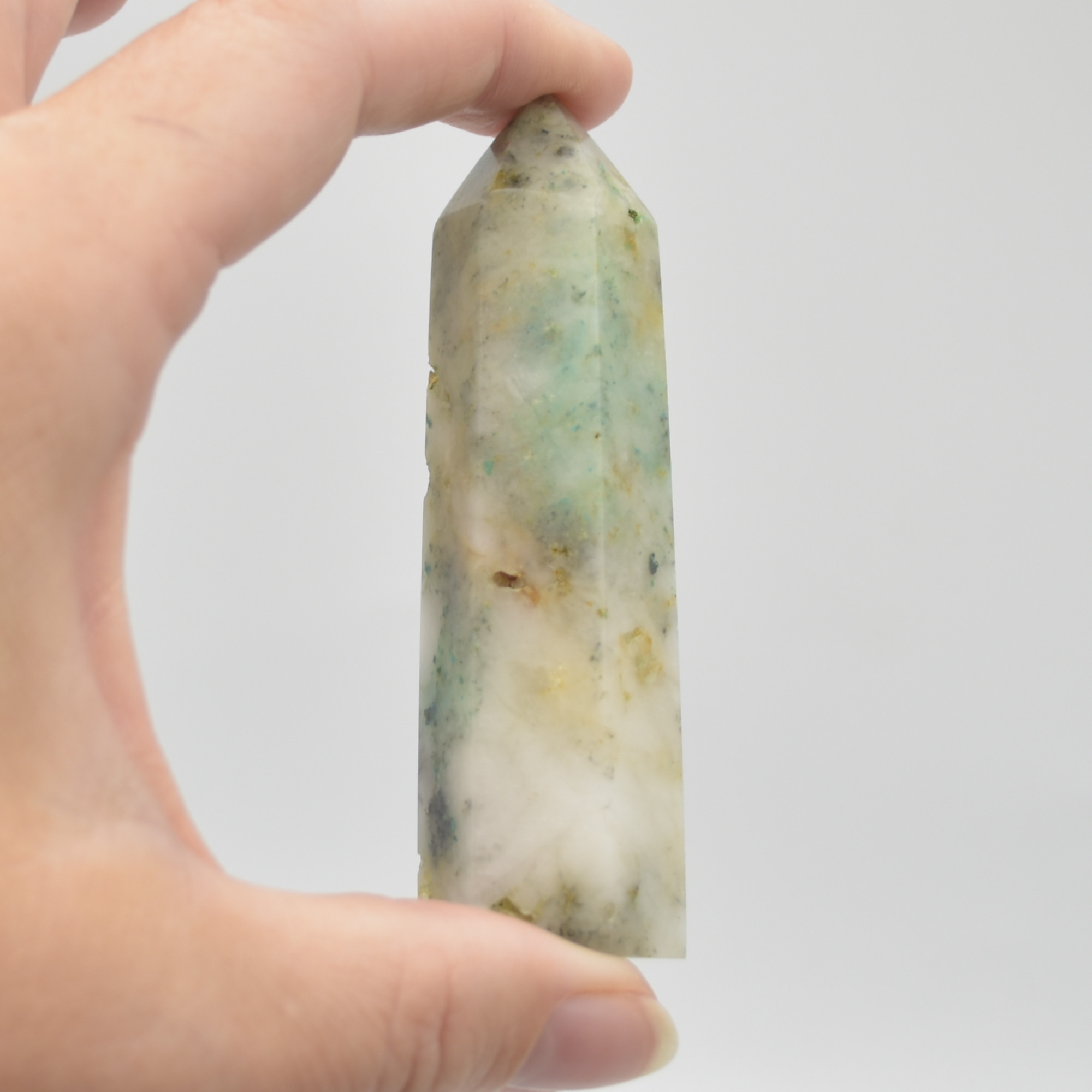 Phoenix Chrysocolla Crystal Point / Tower / Wand - 7cm - 8cm - 1 Count - Image 4