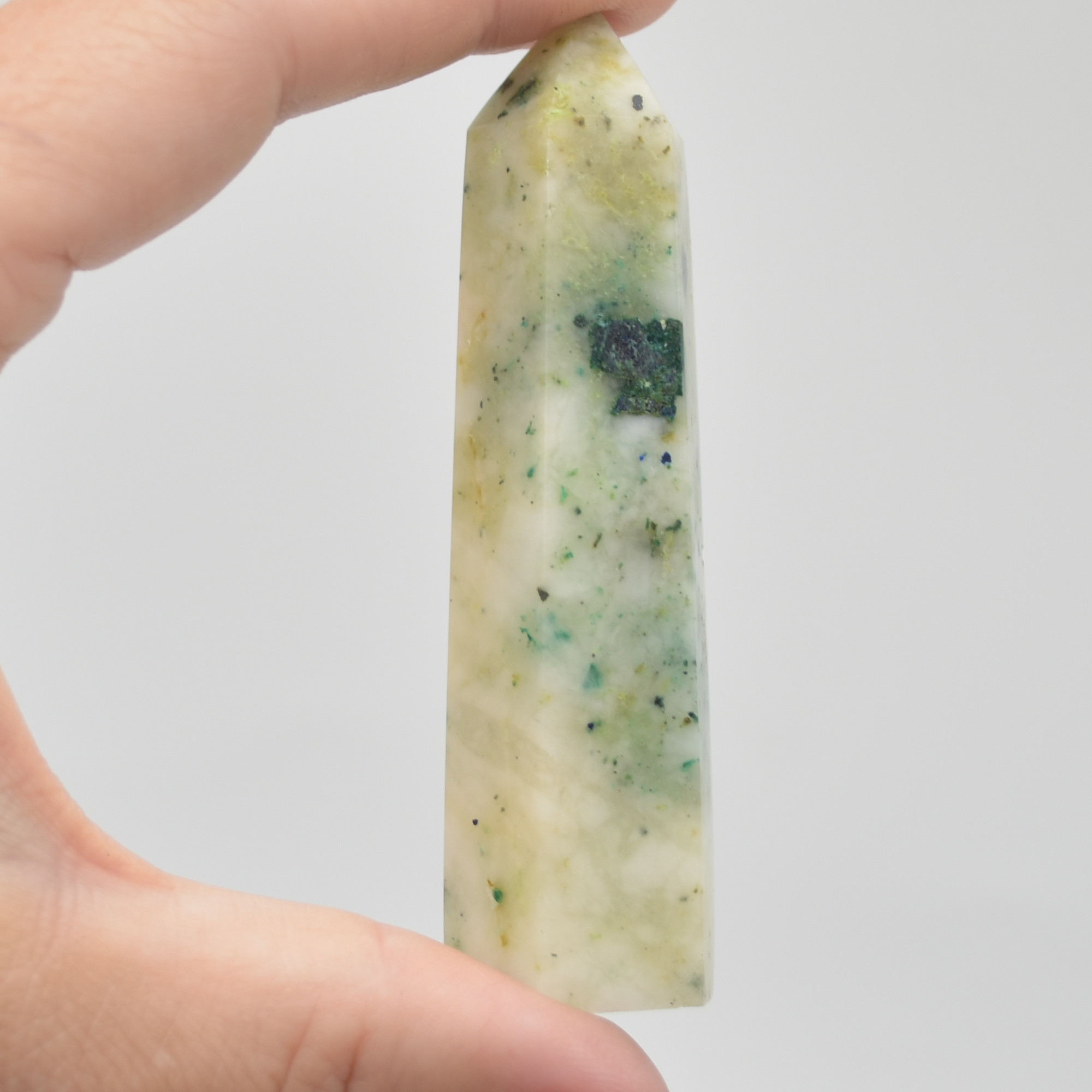 Phoenix Chrysocolla Crystal Point / Tower / Wand - 7cm - 8cm - 1 Count - Image 3