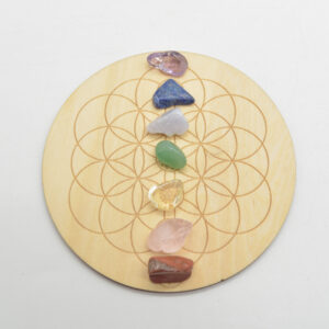 7 Chakra Crystal Healing Reiki Stones and Wooden Metatron and Meditation Grid - Set A2