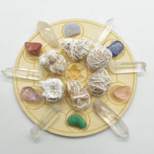 7 Chakra Crystal Healing Reiki Stones Desert Rose Selenite and Metatron Grid - Set C1