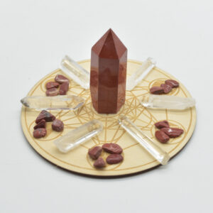 Chakra Crystal Healing Reiki Stones and Metatron Wooden Grid - 7 Options - Set D