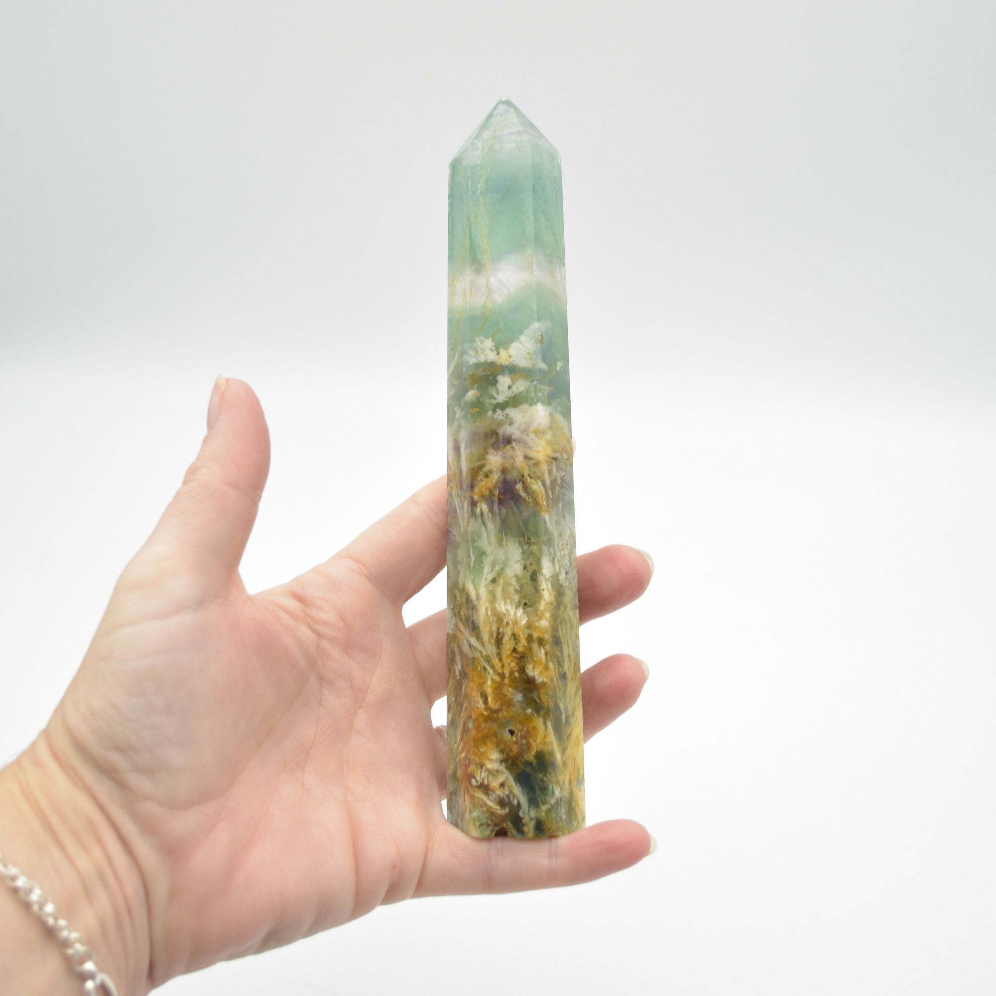Snowflake Fluorite Point, Tower, Wand - 332 grams - Image 9