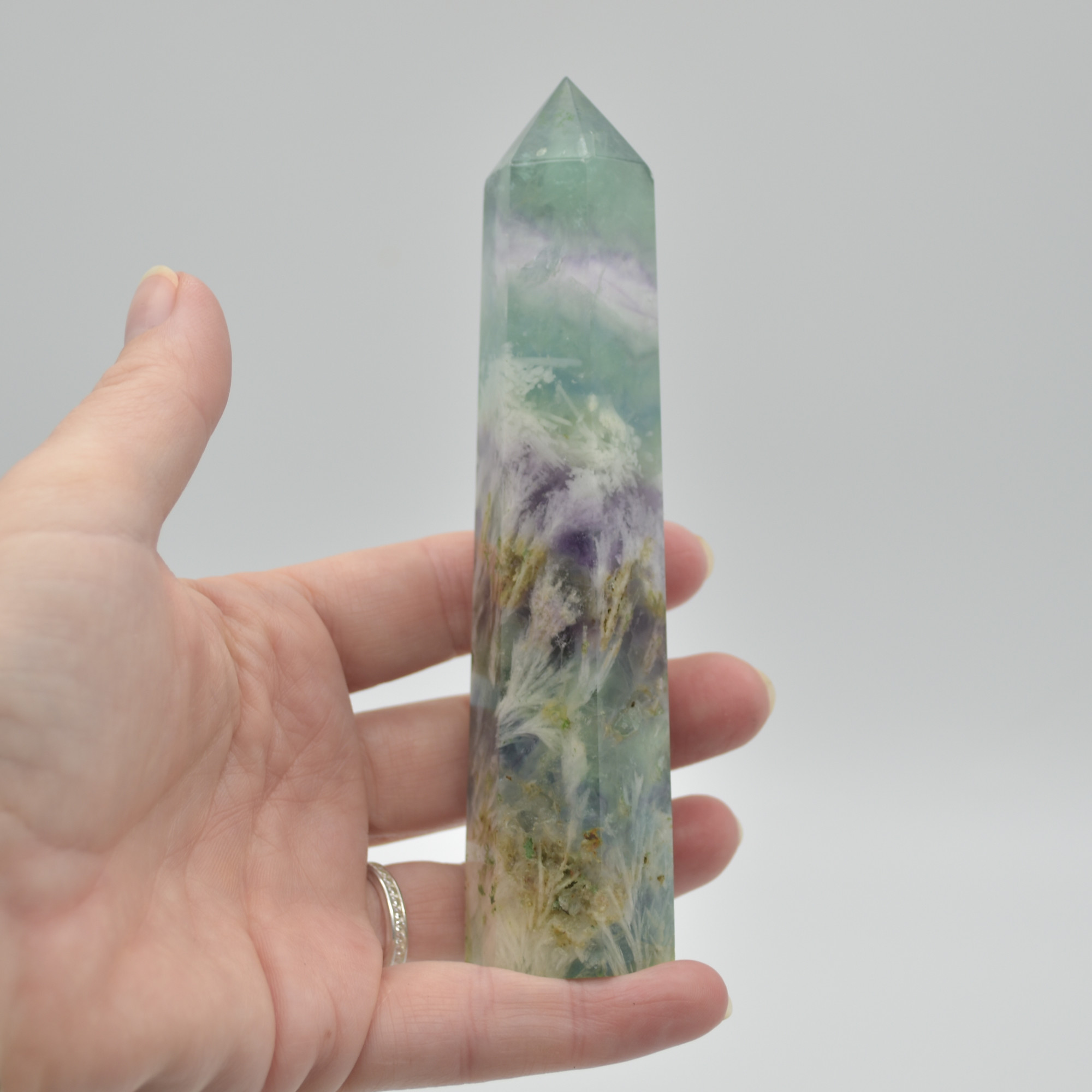 Snowflake Fluorite Point, Tower, Wand - 189 grams