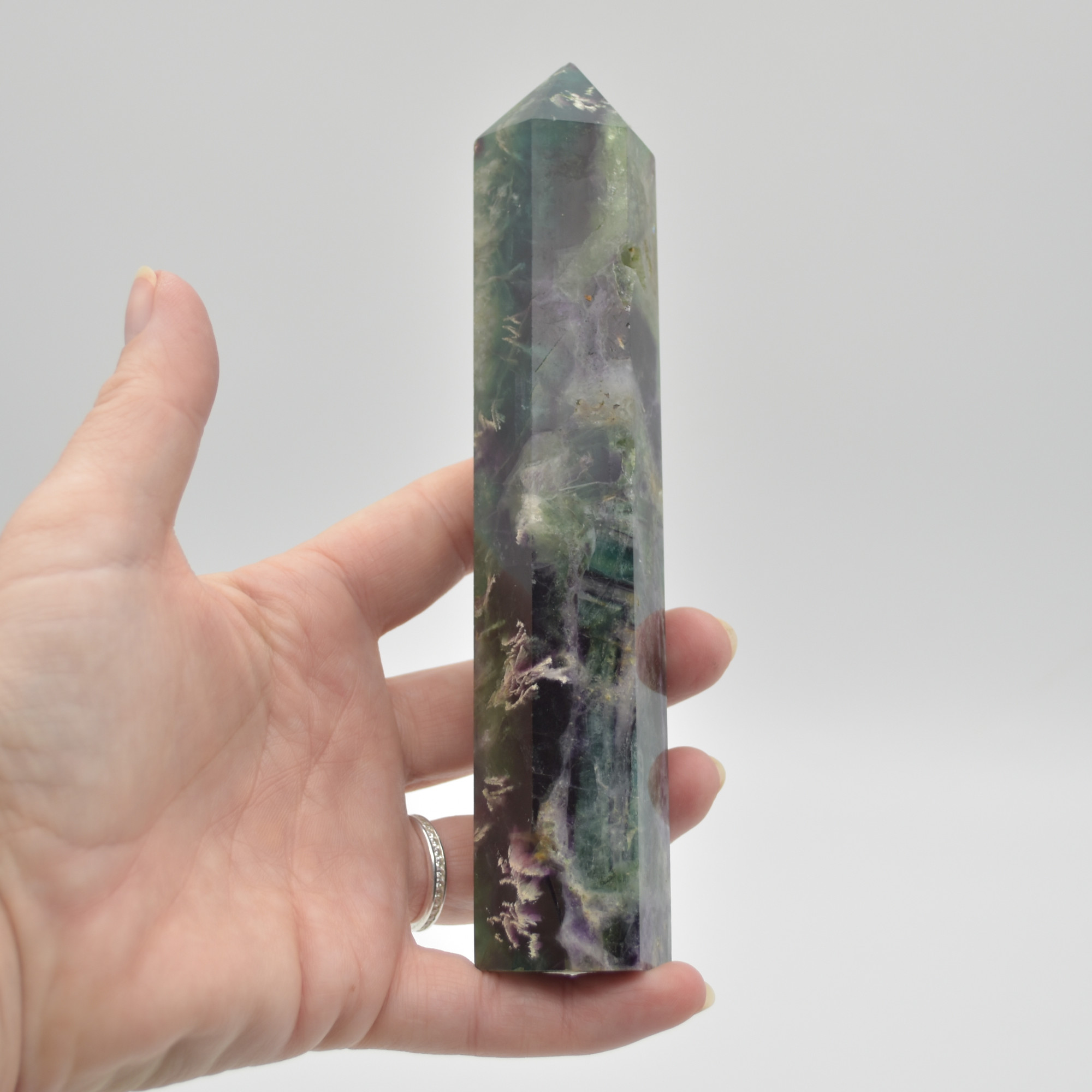Snowflake Fluorite Point, Tower, Wand - 346 grams