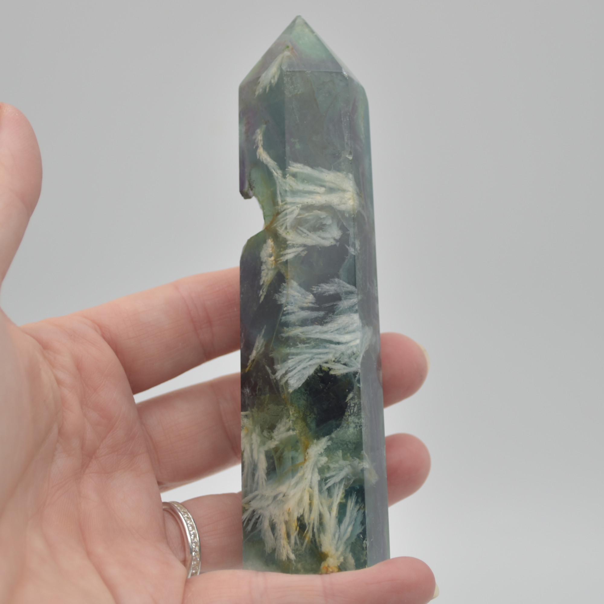 Snowflake Fluorite Point, Tower, Wand - 192 grams - Image 9