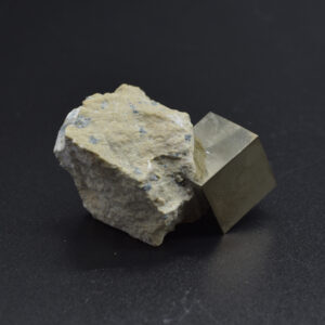 Pyrite Natural Crystal Cube Cluster in Basalt from Navajun, Spain, Fools Gold, 66 grams #01