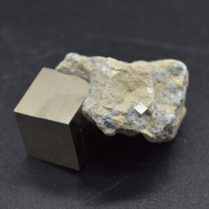 Pyrite Natural Double Crystal Cube Cluster in Basalt from Navajun, Spain, Fools Gold, 58 grams #16